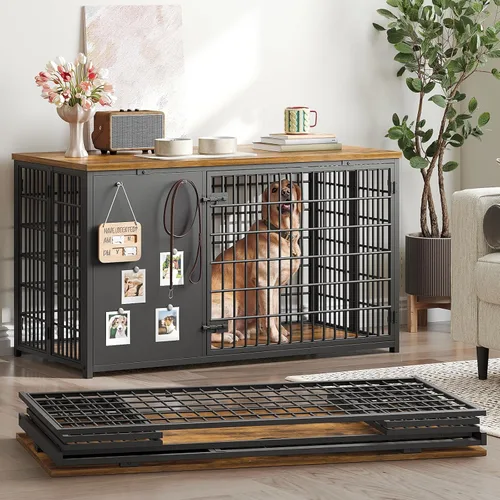YATINEY Mueble plegable para jaula de perro, jaula para perros de 47.2" con marco DIY, perrera de interior resistente con ganchos, mesa auxiliar de