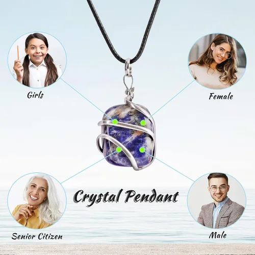 Miniatura 43 de PYOR Collar con colgante curativo de Reiki de cristal, gemas de buena suerte, prosperidad, riqueza, piedras preciosas naturales, collares de buena