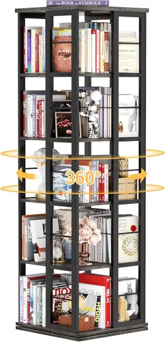 Miniatura 10 de Aheaplus Estantería giratoria, estantería de esquina, estantería giratoria de madera de 360 grados, estantería de pie angosta, organizador giratorio