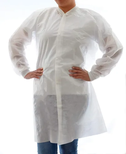 Dealmed Abrigo de laboratorio SMS desechable, sin bolsillos, blanco Blanco (paquete de 10)
