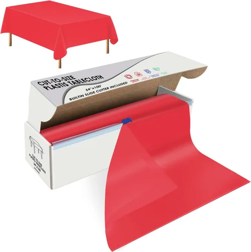 Miniatura 9 de tujol Rollo de mantel de mesa de plástico desechable beige de 54" X 100', cubierta de mesa de plástico con caja cortadora, mantel desechable cortado