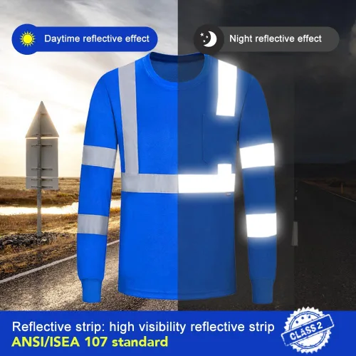 Miniatura 3 de A-SAFETY Camisa de seguridad, camiseta de trabajo de alta visibilidad, manga larga y corta, clase 3 (XS-6XL)