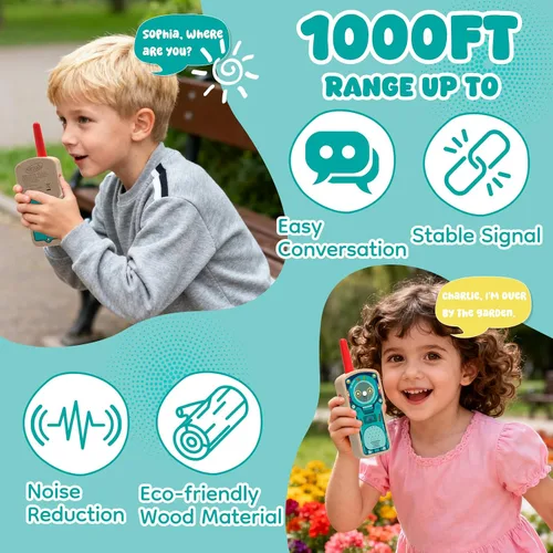 Miniatura 3 de Walkie Talkie Robot de madera para niños de 3 a 8 años, paquete de 2 radios de 2 vías con certificación FSC con rango de 1000 pies, fácil de empujar