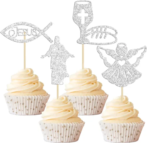 Miniatura 10 de Gyufise Decoración para pastel de primera comunión para bautismo cristiano, decoración religiosa de Dios bendiga Baby Shower para niños, decoración