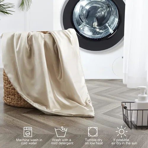 Miniatura 7 de Manta de seda – Manta de satén plegable de enfriamiento beige para sofá, cama, campamento, al aire libre, viajes, coche – Manta súper suave y ligera