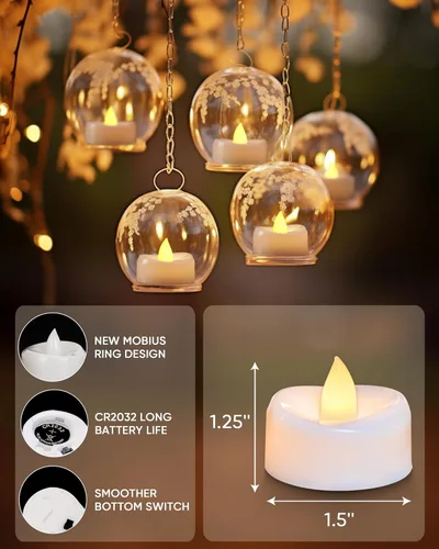 Miniatura 2 de merrynights - Velas LED sin llama, paquete de 12 velas pequeñas a pilas, velas para decoración de fiestas, hogar, bodas y otoño, 1.5 x 1.25 pulgadas