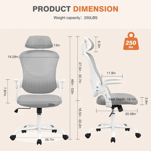 Miniatura 2 de Sweetcrispy Silla de Oficina para Hogar, Silla de Escritorio Ergonómica de Malla con Respaldo Alto, Sillas de Computadora Giratorias con Ruedas