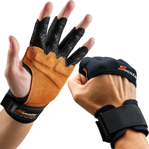 SueStar Guantes de entrenamiento, guantes acolchados de cuero vacuno de alta resistencia con soporte para la muñeca, protección completa de la palma