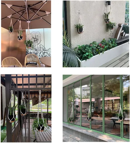 Miniatura 3 de Macetas colgantes con colgadores de macramé para plantas de interior y exterior, juego de 3 cestas colgantes de 35/27/21 pulgadas, macetas de riego