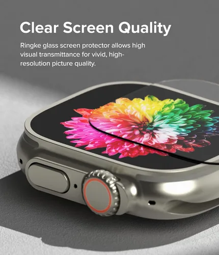 Miniatura 5 de Ringke Protector de pantalla compatible con Apple Watch Ultra 2 y diseñado para Apple Watch Ultra, protector de vidrio templado con marco de acero