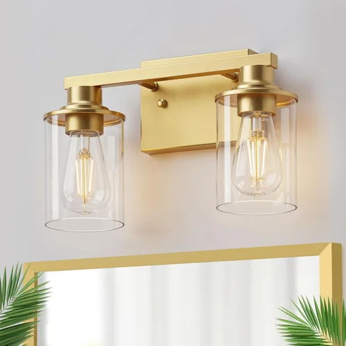 Miniatura 13 de DORESshop Lámparas de baño, 3 luces negras y doradas para baño sobre espejo con pantalla de vidrio transparente, luces de tocador para baño, Negro
