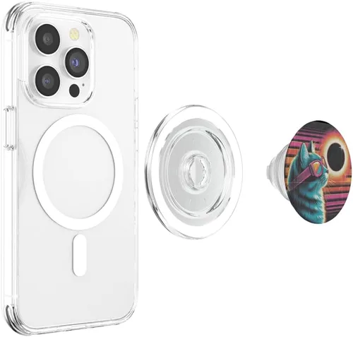 Miniatura 4 de Cat Solar Eclipse - Synthwave Retro Poster Style PopSockets MagSafe PopGrip for iPhone