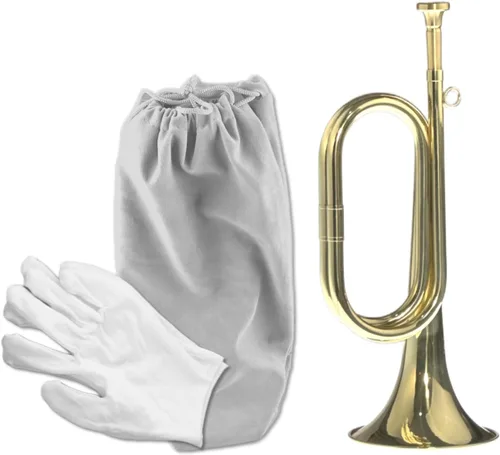 CashBeat - Cuerno de corneta de latón chapado en oro, trompeta de caballería con bolsa y guantes | Brass Instrument for Military Orchestra and