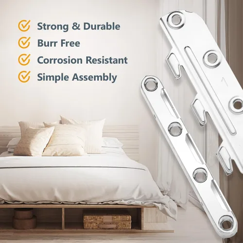 Miniatura 4 de POWERTEC 71425-P2 Soportes de riel de cama montados en superficie, herrajes de fijación de marco de cama con tornillos de montaje, ganchos de riel