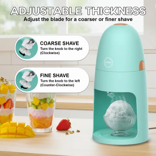 Miniatura 4 de MOJOCO Máquina de hielo afeitado - Máquina de afeitar eléctrica de hielo con cuchillas ajustables para hielo fino y grueso - Operación de una sola
