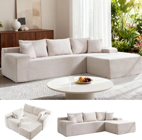 Miniatura 10 de Sofá modular Cloud de 105 pulgadas con diván en forma de L, sofá modular con asiento profundo, cómodo sofá de pana sin hueso para sala de estar