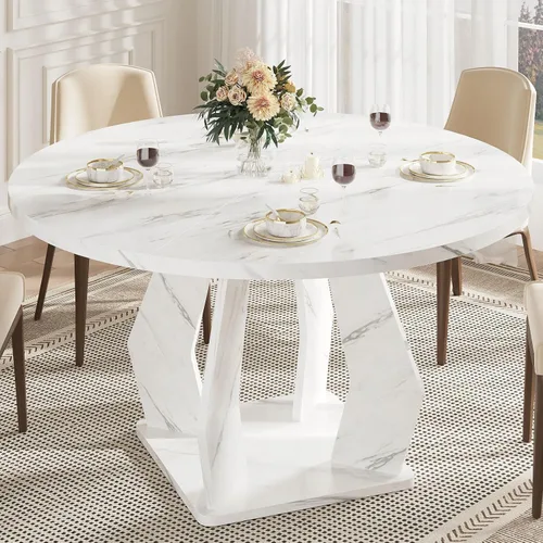 Miniatura 10 de IBF Mesa de comedor redonda negra para 4-6, mesa de cocina de 47 pulgadas con superficie amplia, mesa de comedor circular moderna, mesa de madera