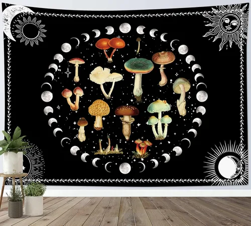 Miniatura 8 de LB Tapiz de mariposa Trippy para colgar en la pared, manta de tapiz estético psicodélico negro, decoración de pared de insectos de polilla colorida
