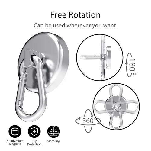 Miniatura 2 de Ganchos magnéticos de neodimio de 160 libras, resistentes con mosquetón giratorio, perfectos para refrigerador, parrilla, cocina, almacén, oficina