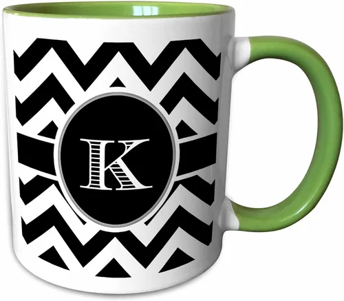 Miniatura 9 de 3dRose Taza de café, tamaño: 15 onzas, monograma de cheurón blanco y negro, inicial K Designs, divertido regalo de taza de café