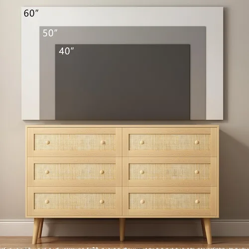 Miniatura 5 de HUANLEGO Cómoda de ratán para dormitorio, cómoda moderna de 6 cajones y cómoda, cómoda bohemia natural con asas, organizador de almacenamiento