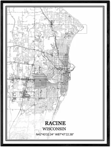 Miniatura 13 de TANOKCRS Kenosha - Póster impreso en lienzo con diseño de mapa de Estados Unidos de Estados Unidos, sin marco, moderno, en blanco y negro, regalo