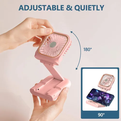 Miniatura 6 de Ventilador de cuello portátil mini silencioso de mano personal plegable USB recargable operado para el hogar, oficina, exteriores, viajes, 3000mAh