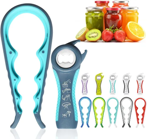 Miniatura 8 de Abrelatas más reciente para manos débiles, kit de abridor de botellas multifunción 6 en 1 con mango de silicona fácil de usar para niños, ancianos