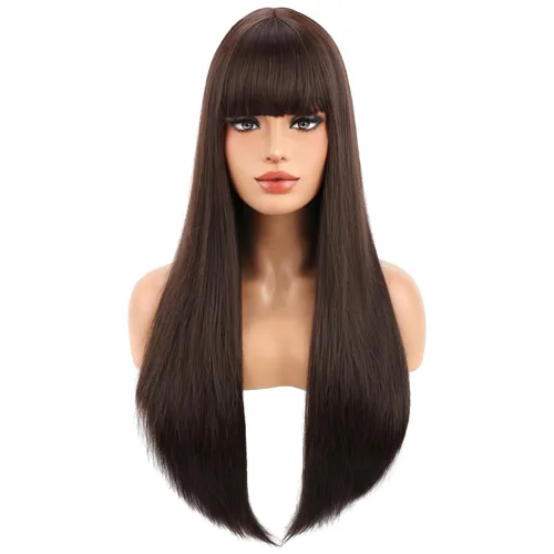 Miniatura 21 de BERON Pelucas negras de cabello largo liso con flequillo, para mujer, a la moda, resistente al calor, sintético, aspecto natural, para fiesta