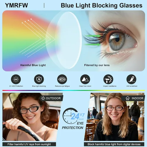 Miniatura 6 de Oval Blue Light Blocking Glasses for Women Retro 90s Glasses Computer TV Eyeglasses Anti Eyestrain