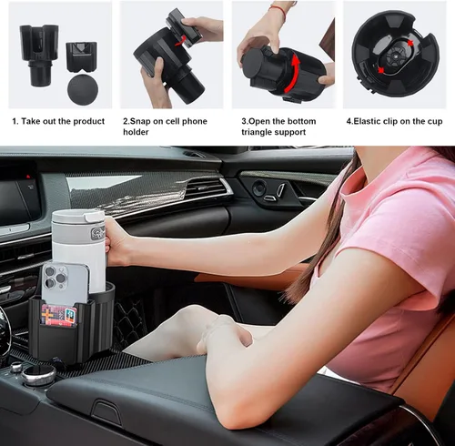 Miniatura 6 de Adaptador expansor de portavasos para automóvil, expansor de portavasos ajustable 3 en 1 con soporte para teléfono y organizador de tarjetas, se