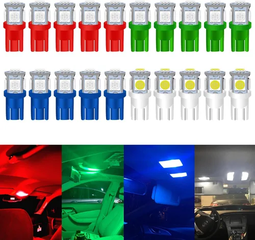 Miniatura 9 de Paquete de 25 bombillas LED 194, bombillas LED T10 súper brillantes, bombillas 2825 5050 Chipset 5-SMD, W5W 168 bombillas LED de repuesto para Rojo