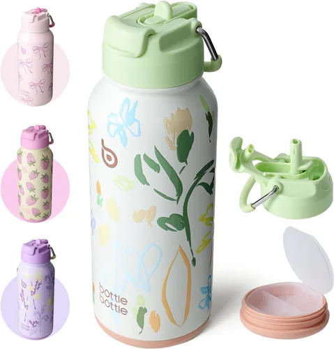 Miniatura 35 de BOTTLE BOTTLE Botella de agua deportiva de acero inoxidable de 32oz con aislamiento, botella de agua con pajita con diseño de tapa de doble uso