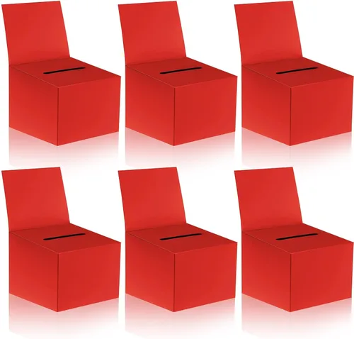 Paquete de 6 cajas de sugerencias para rifas con ranura, cajas de cartón de 6.5 x 4.5 x 4.5 pulgadas con ranura para boletos y cabecera extraíble