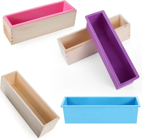 Miniatura 6 de Ziliny 3 moldes para pan de jabón de 42 onzas, moldes rectangulares flexibles de silicona para jabón, bandejas de madera, suministros para Verde