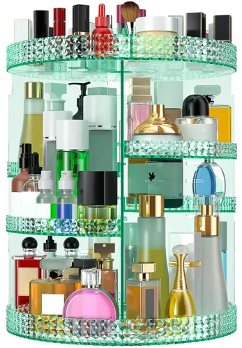 Miniatura 10 de Organizador de maquillaje giratorio de 360 grados para tocador, organizador de belleza de capacidad extra grande, organizador de perfume DIY