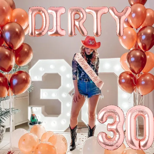 Miniatura 3 de Decoraciones de fiesta de cumpleaños número 30 para ella, pancarta de oro rosa sucio de los treinta globos para tartas, suministros de fiesta