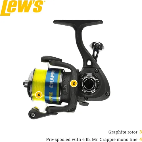 Miniatura 3 de Lew's Crappie Thunder - Carrete giratorio y caña de pescar, 2 piezas de grafito IM6 en blanco, recuperación de mano derecha o izquierda