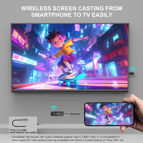 Miniatura 4 de Transmisor y receptor inalámbrico HDMI, adaptador de pantalla inalámbrico 4K HD y 2.4G y 5G, kit extensor HDMI compatible con USB C Streaming Video