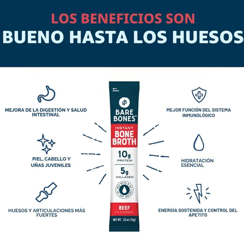 Miniatura 3 de Mezcla instantánea Bare Bones de caldo de huesos, de huesos, de res, 10gr de proteína, apto para dieta Keto y Paleo, sobres en barras de 0.53 oz
