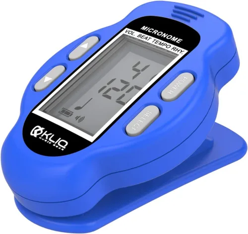 Miniatura 2 de KLIQ MicroNome - Mini metrónomo digital recargable - con altavoz (volumen digital, ajuste de ritmo y tempo) diseñado para su uso con piano, Azul