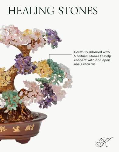 Miniatura 2 de KALIFANO Premium árbol de piedras preciosas – Bonsai Feng Shui Money Tree con propiedades curativas Mixto