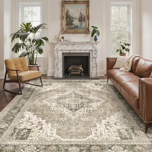Miniatura 45 de Roxstand Alfombras de 2,44 x 3,05 m para sala de estar, alfombra vintage lavable con respaldo antideslizante, alfombra grande resistente a manchas
