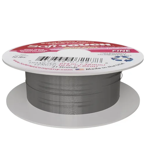 Miniatura 8 de Soft Flex Alambre de cuerda de 21 hebras, trenzado flexible, fino, 0.14 de diámetro, alambre de cuentas para fabricación de joyas, plata satinada