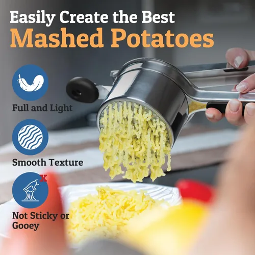 Miniatura 6 de Pasapurés y prensa para patatas de PriorityChef, hace pure de patatas ligeros y esponjosos a la perfección, 100 % de acero inoxidable. Negro