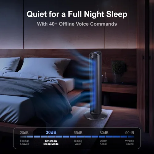 Miniatura 6 de Emerson SmartVoice - Ventilador de torre de 29 pulgadas, control de voz sin Wi-Fi, ventilador de torre inteligente para dormitorio, oscilación