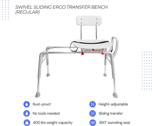 Miniatura 10 de Eagle Health Supplies Silla de ducha deslizante con asiento giratorio, elegible para FSA/HSA, bancos de ducha ajustables en altura para ducha