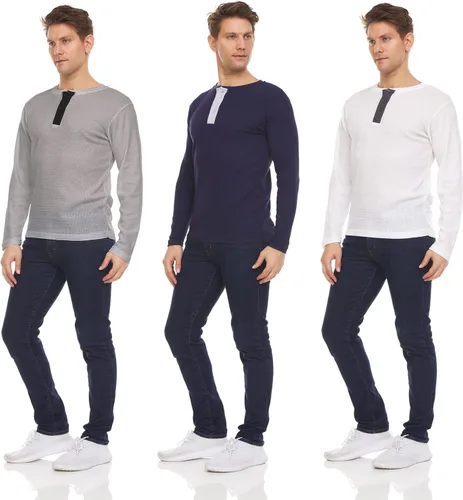 Miniatura 10 de DARESAY Paquete de 3: camiseta térmica de manga larga para hombre, camisetas de manga larga Henley & Crew para hombre, camisetas de manga larga