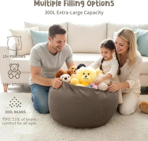 Miniatura 7 de Funda para Silla Puf de 3 pies (Sin Relleno) 35"×43" Almacenamiento Grande de Animales de Peluche Silla Puf Lavable Funda para Silla Puf Grande