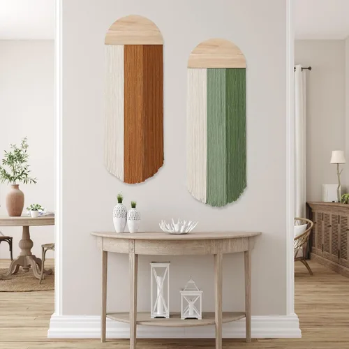 Miniatura 7 de Dremisland Macramé para colgar en la pared, decoración bohemia hecha a mano con borlas redondas, tapiz bohemio para colgar en la pared, decoración